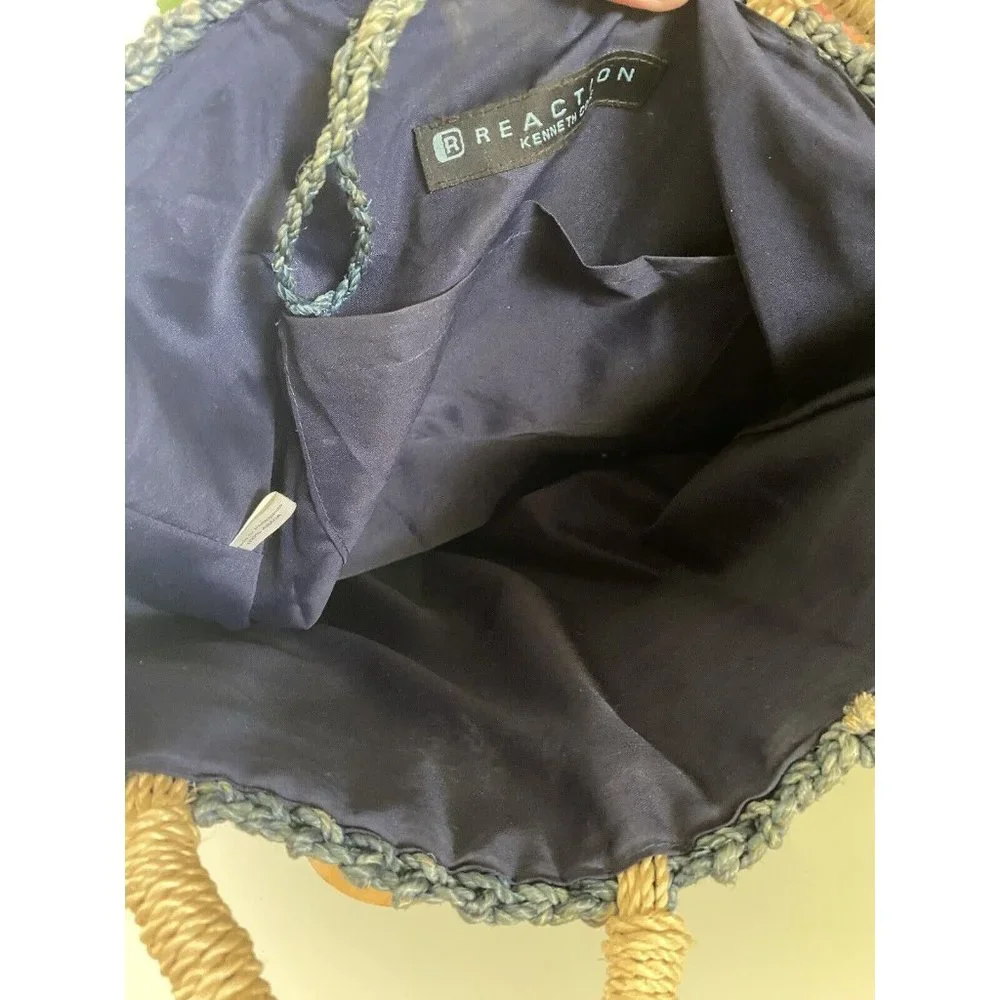 Kenneth Cole Reaction Powder Blue Abaca Straw‎ Logo Shoulder Handbag Vintage EUC